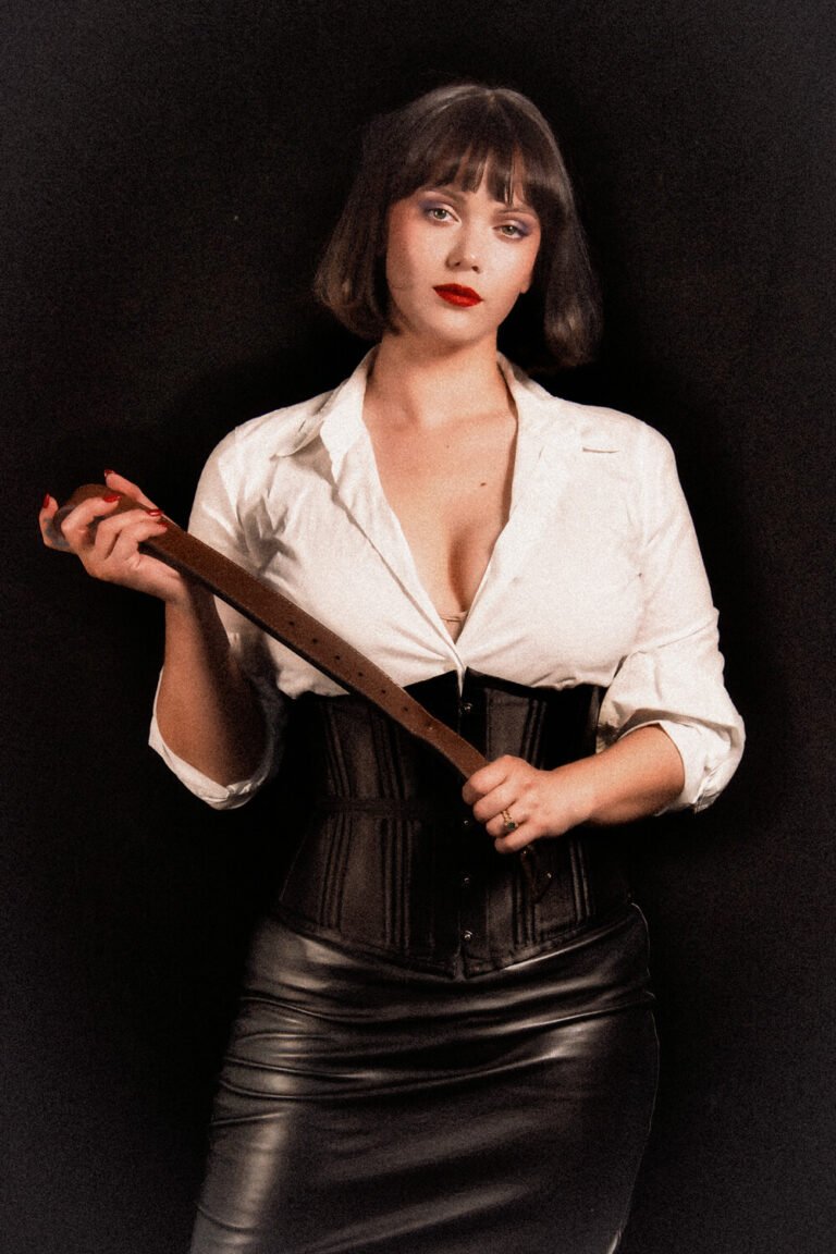 Cincinnati dominatrix and fetish model Countess Cecilia is dressed up as a dominant and strict teacher for a discipline training role play session for this custom fetish content photoshoot.